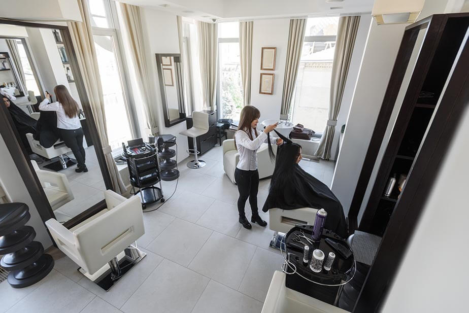 aerial view salon and stylist