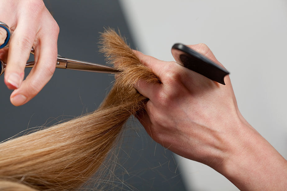 trimming hair closeup