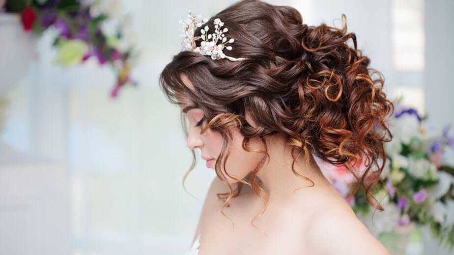 curly updo with tiara