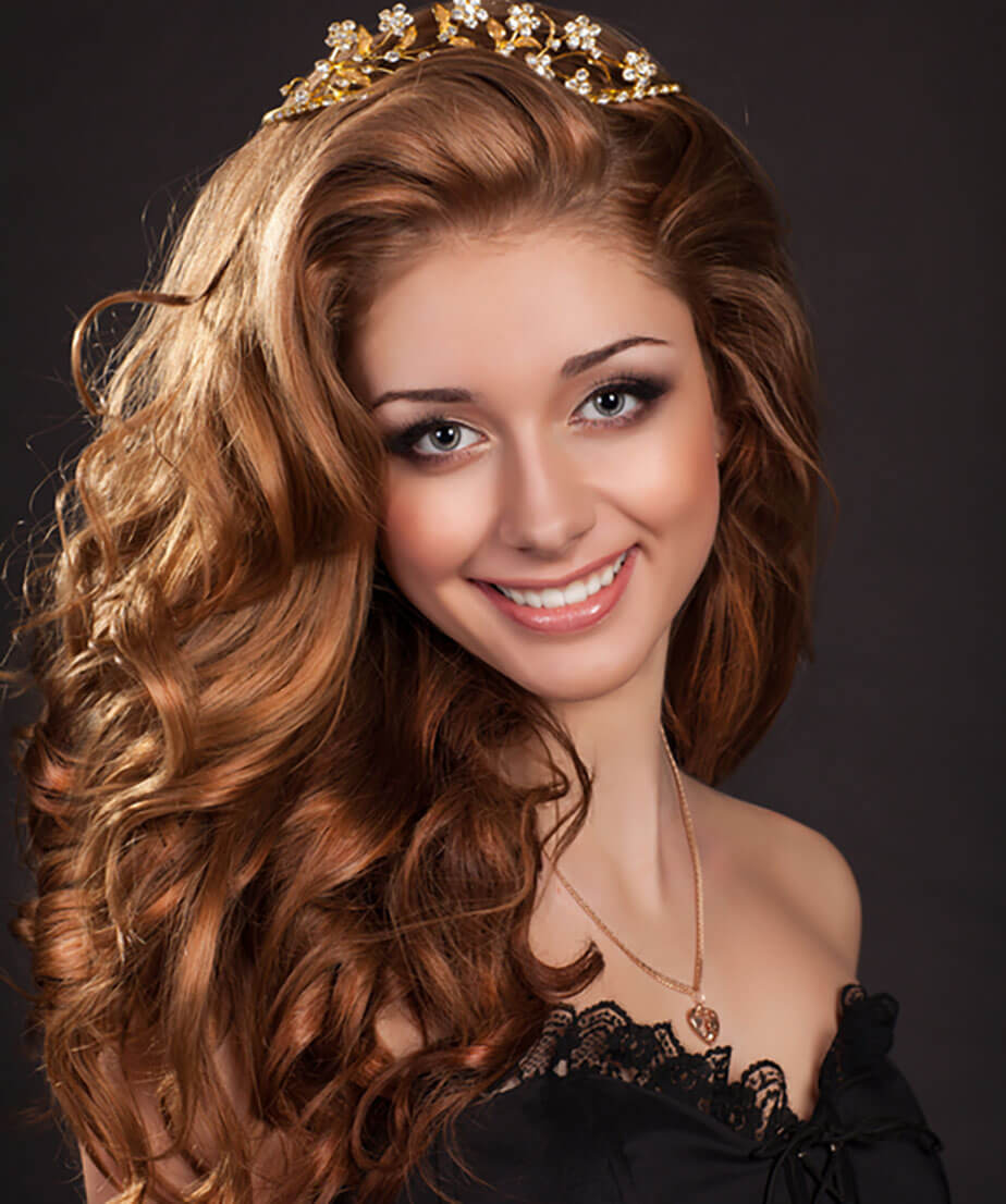 long curly hairstyle with crown