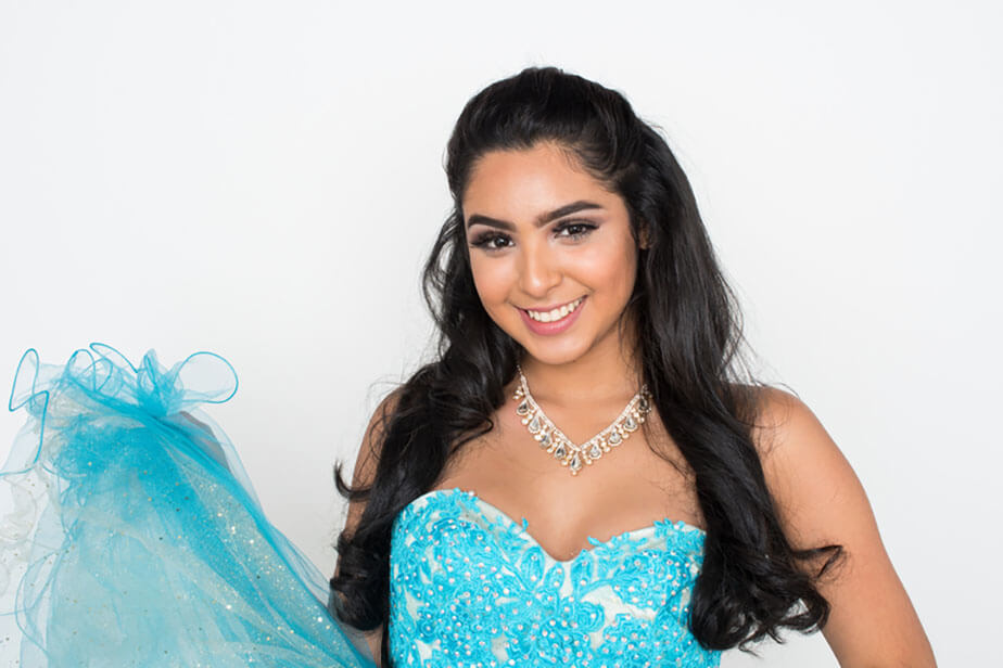 portrait woman with long curled hair